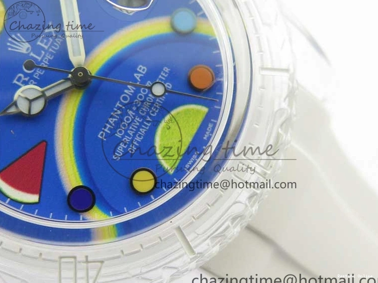 0128 Submariner Phantomlab Transparent KZF Best Edition Blue Fruit Dial on White Rubber Strap VR Classic 2563